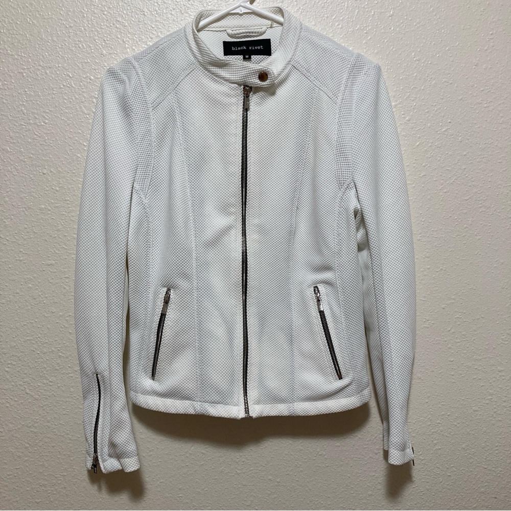 Black Rivet White Jacket Textured Women's Size M zipper sleeve - Picture 15 of 16